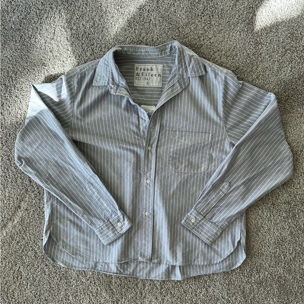 Frank & Eileen Silvio Button Untuckable Blue Stripe Oxford Shirt Luxury Minimal